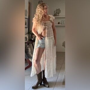 Sheer Free People Boho Maxi Duster - Cream Tie Front